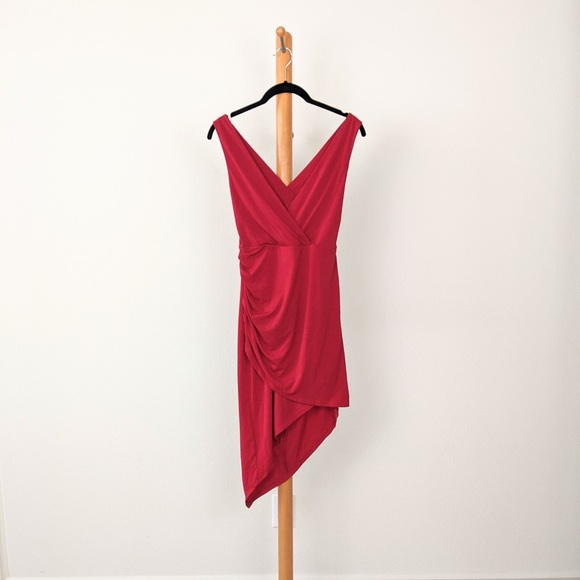 BCBGeneration Shirred Asymmetric Matte Jersey Cocktail Dress in jester red - Picture 2 of 8